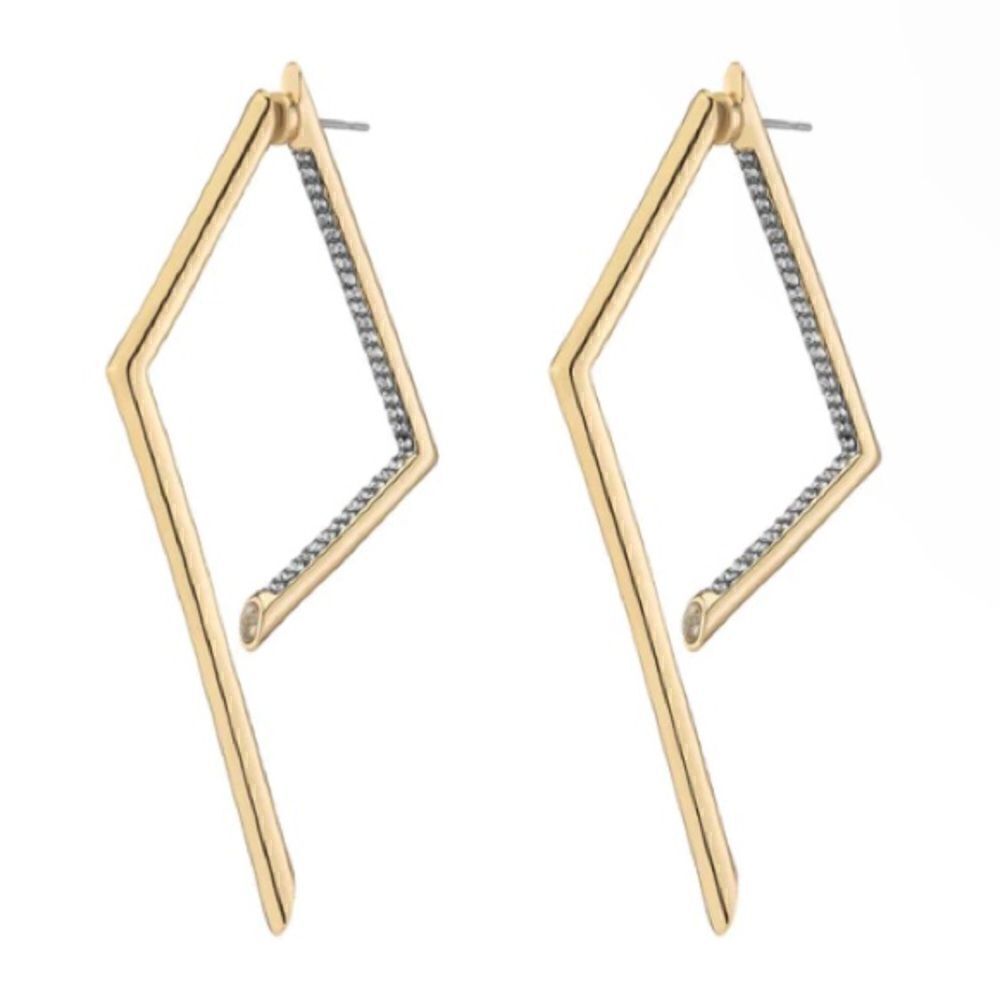 Demarson Mini Yana Earrings Gold Pave Asymmetric Drop Earrings. EUC!